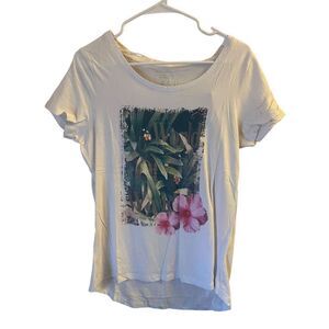 ANNE L. Women White Flower Graphic Short Sleeve Shirt size small